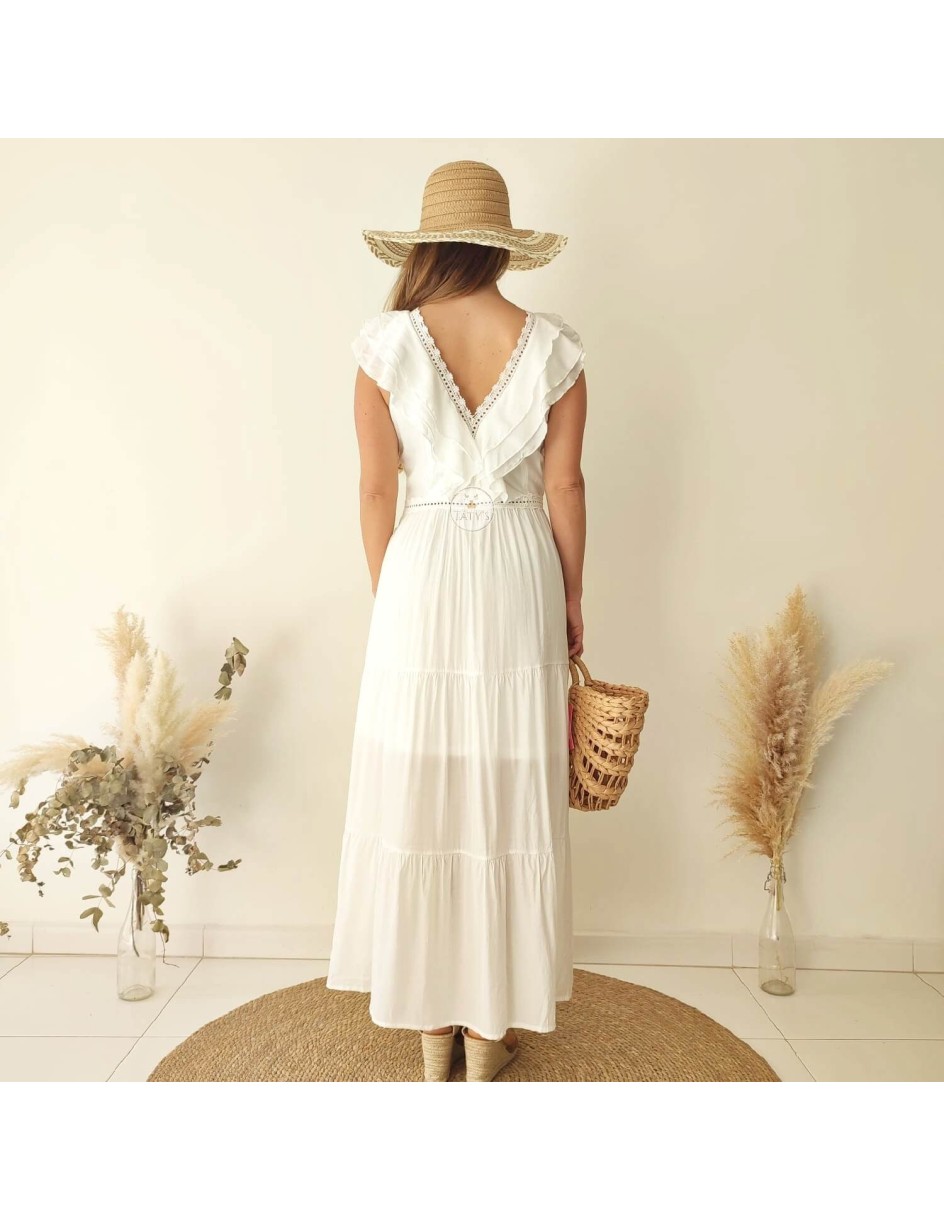 Vestido Blanco Escote Volantes | Täty's Boutiques  - Grupo Puerto Gragera