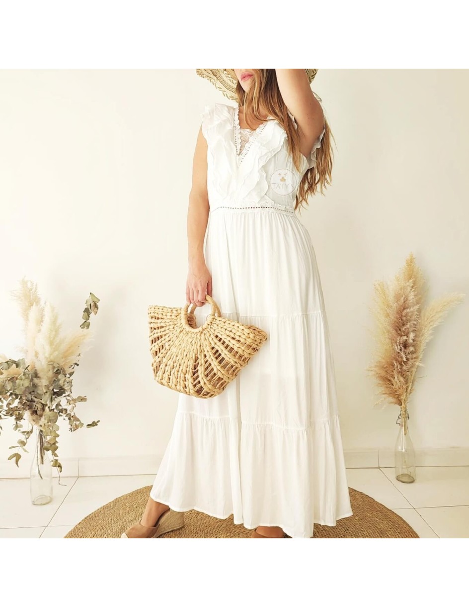 Vestido Blanco Escote Volantes | Täty's Boutiques  - Grupo Puerto Gragera