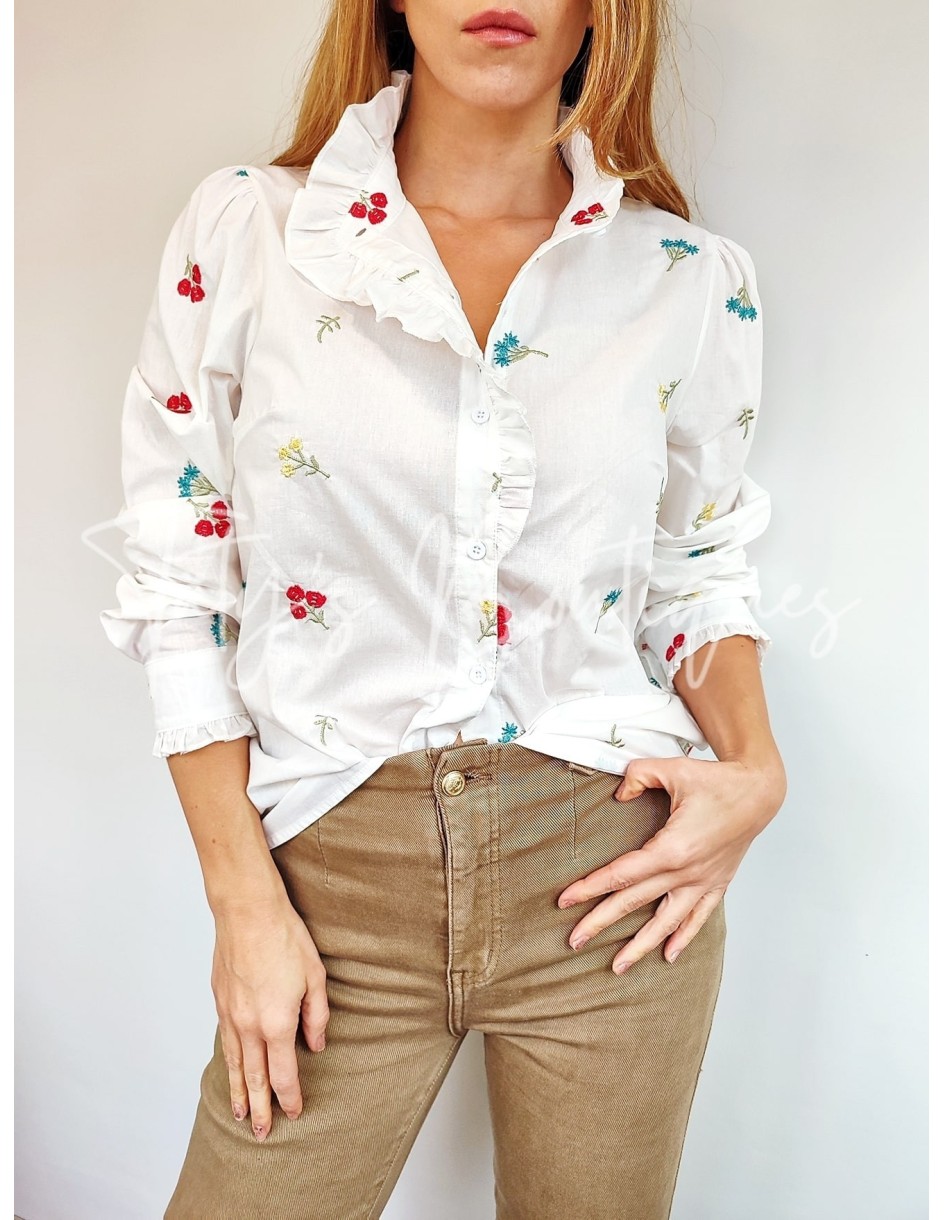 Camisa cerezas bordadas