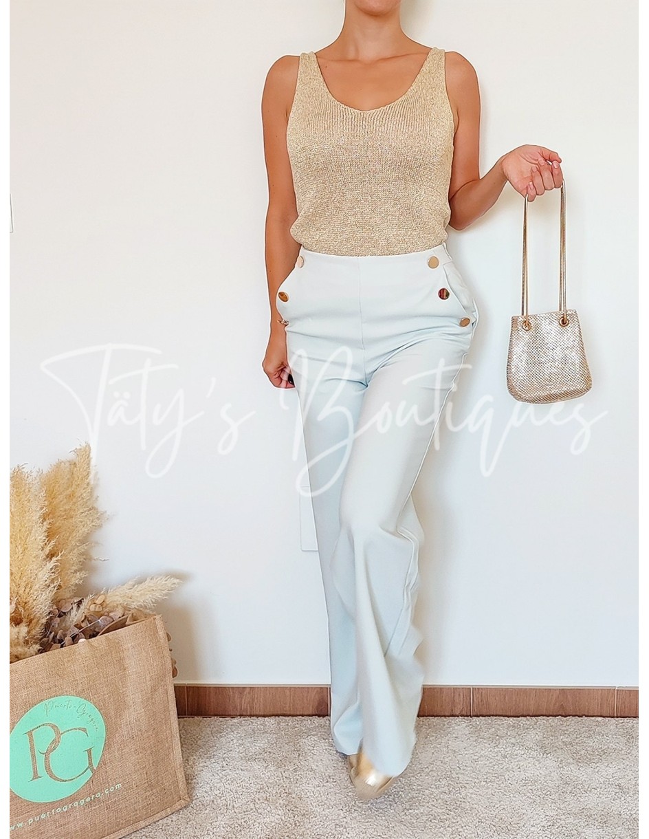 Pantalón verde menta botones dorados | Täty's Boutiques - Grupo Puerto Gragera